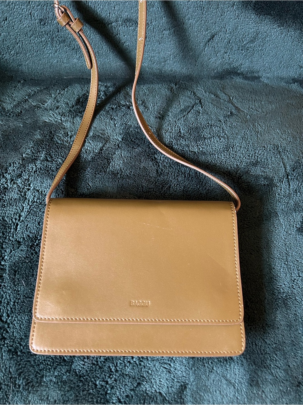 Rare Deadstock BAGGU Compact Leather Crossbody Purse - Olive Green